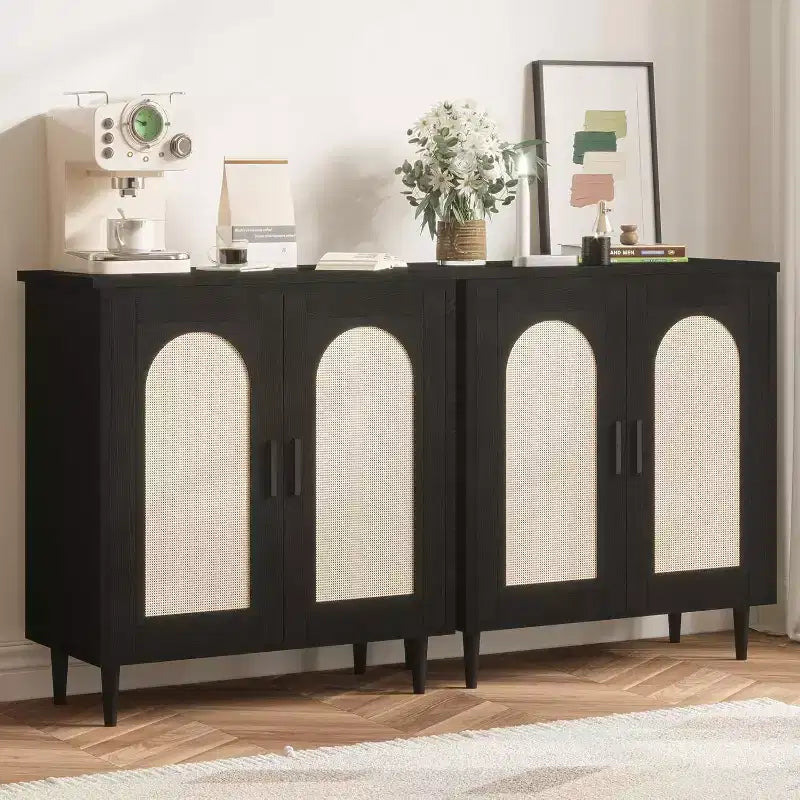 Wood Rattan 2-Door Sideboard Cabinet 30.51"W x 15.43"D x 33.66"H