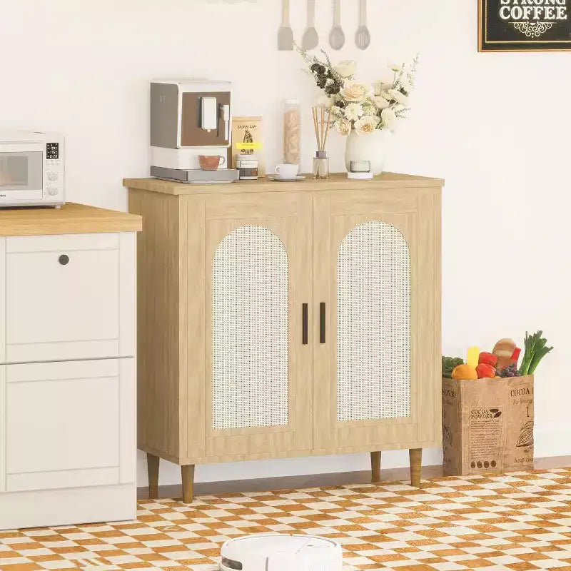 Wood Rattan 2-Door Sideboard Cabinet 30.51"W x 15.43"D x 33.66"H