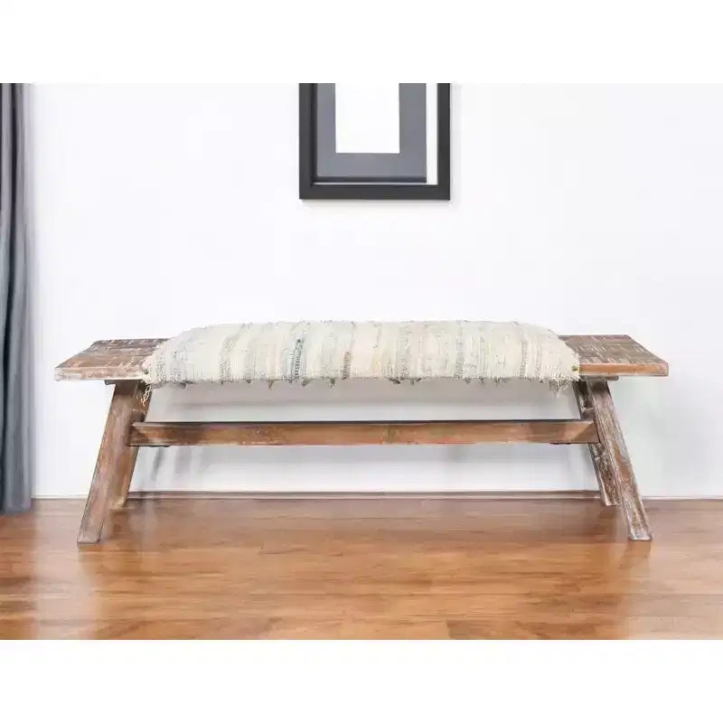 Wood Cotton Upholstered Bench 50"W x 16.5"D x 18"H