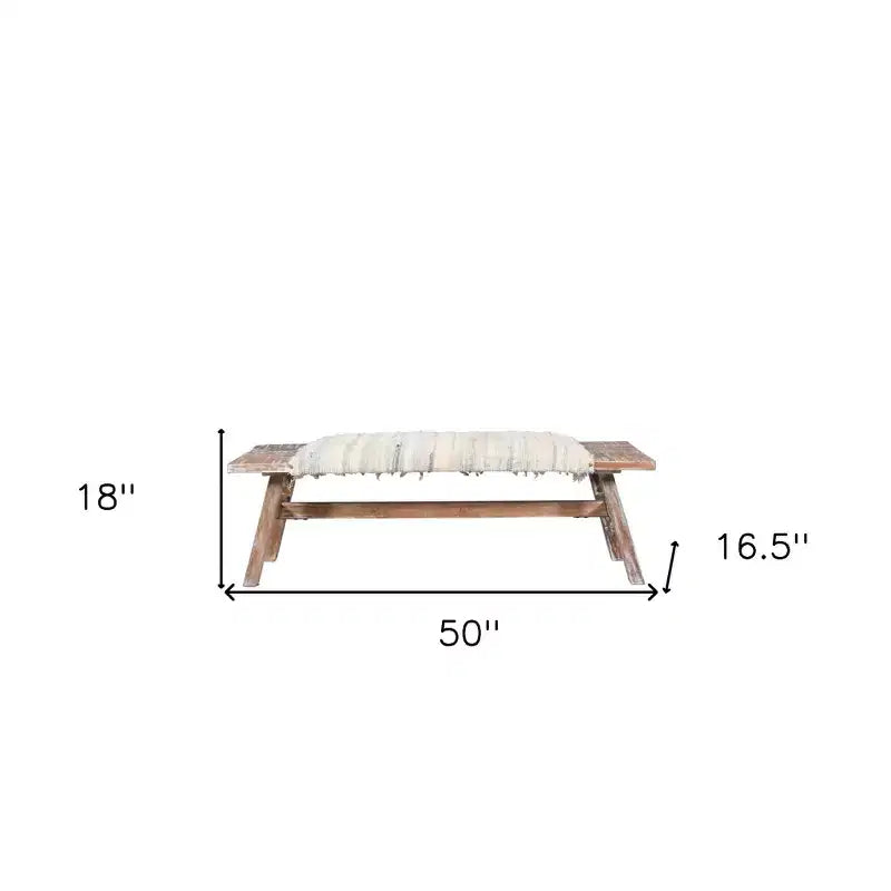 Wood Cotton Upholstered Bench 50"W x 16.5"D x 18"H
