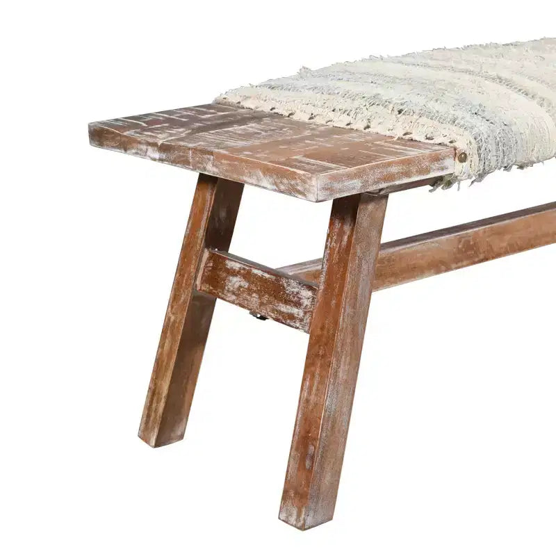 Wood Cotton Upholstered Bench 50"W x 16.5"D x 18"H