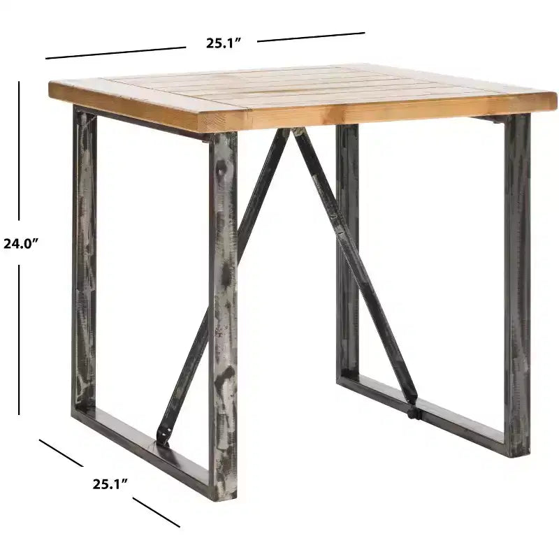 Fir Wood Metal Frame End Table 25.1"W x 25.1"D x 24"H