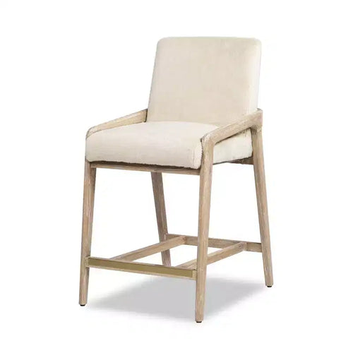 Ash Wood Faux Fur Upholstered Counter Stool 20.5"W x 25"D x 39"H