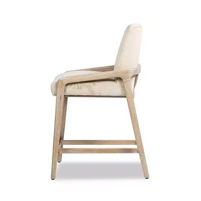 Ash Wood Faux Fur Upholstered Counter Stool 20.5"W x 25"D x 39"H