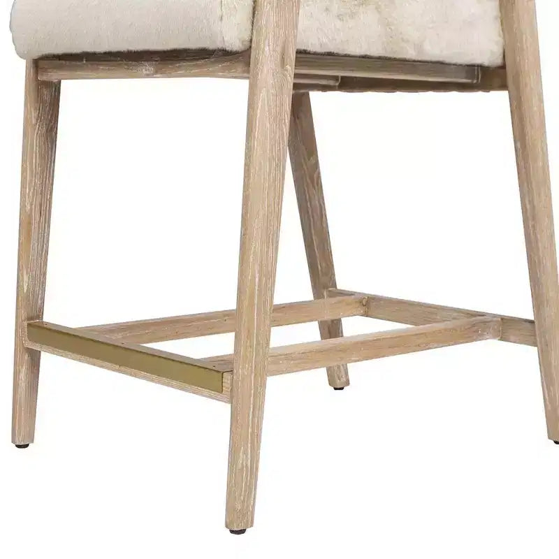 Ash Wood Faux Fur Upholstered Counter Stool 20.5"W x 25"D x 39"H
