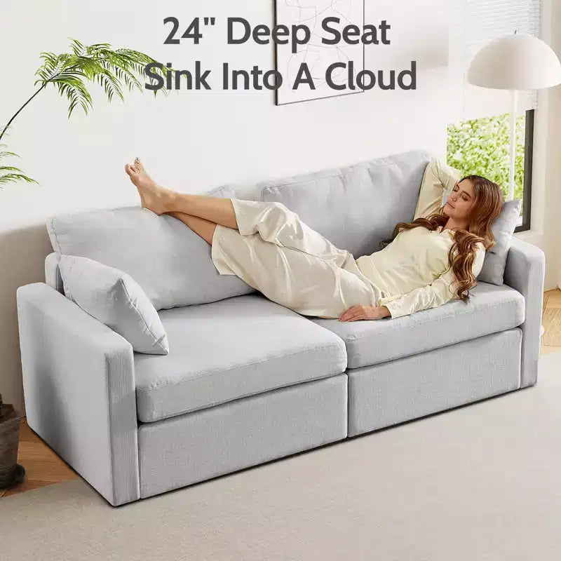 Hardwood Canvas Upholstered Sofa 80"W x 35"H with Pocket Spring Cushions