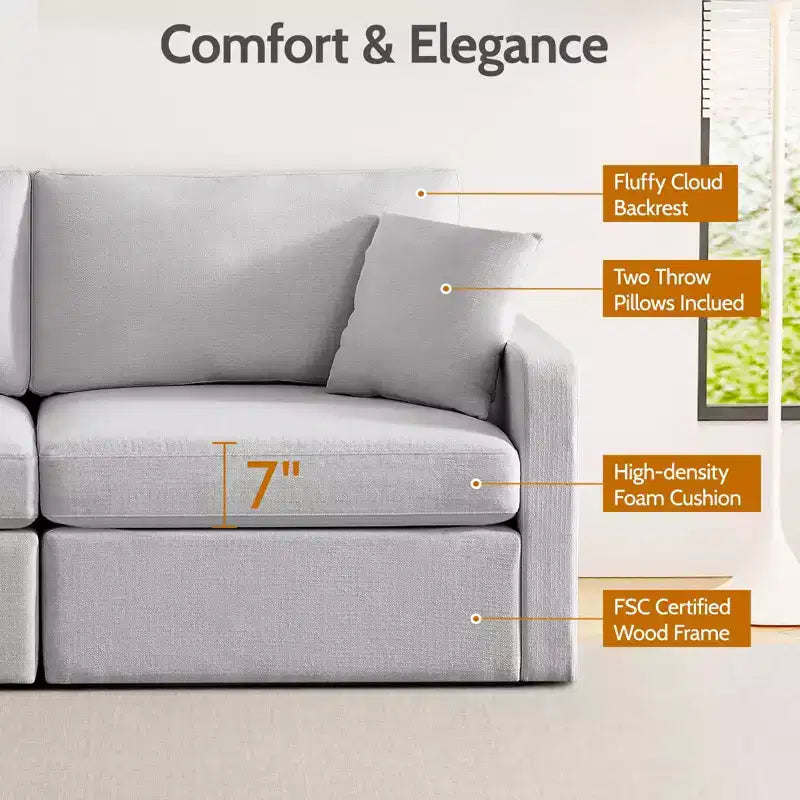 Hardwood Canvas Upholstered Sofa 80"W x 35"H with Pocket Spring Cushions