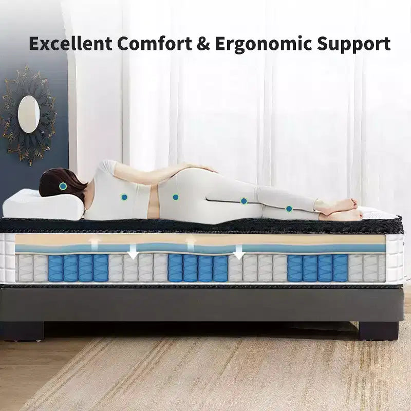 Memory Foam Pocket Coil Hybrid Mattress Queen 60"W x 80"L x 12"H