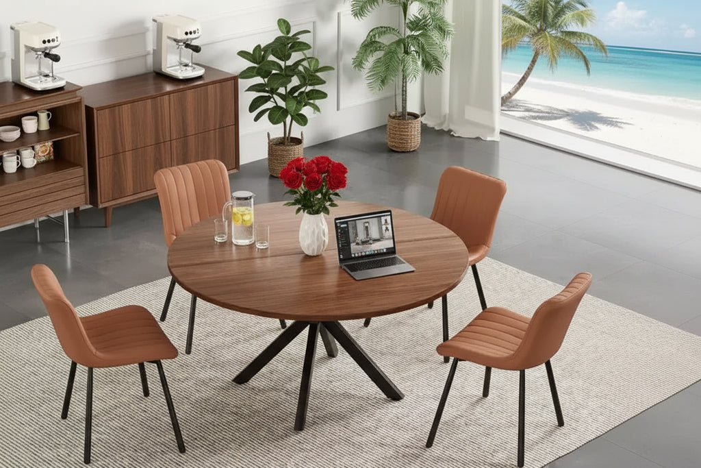 PexFix 47 Round Dining Table Mid Century Modern Coffee Table for 4-6 Person Farmhouse Table for Kitchen Dining Room Walnut