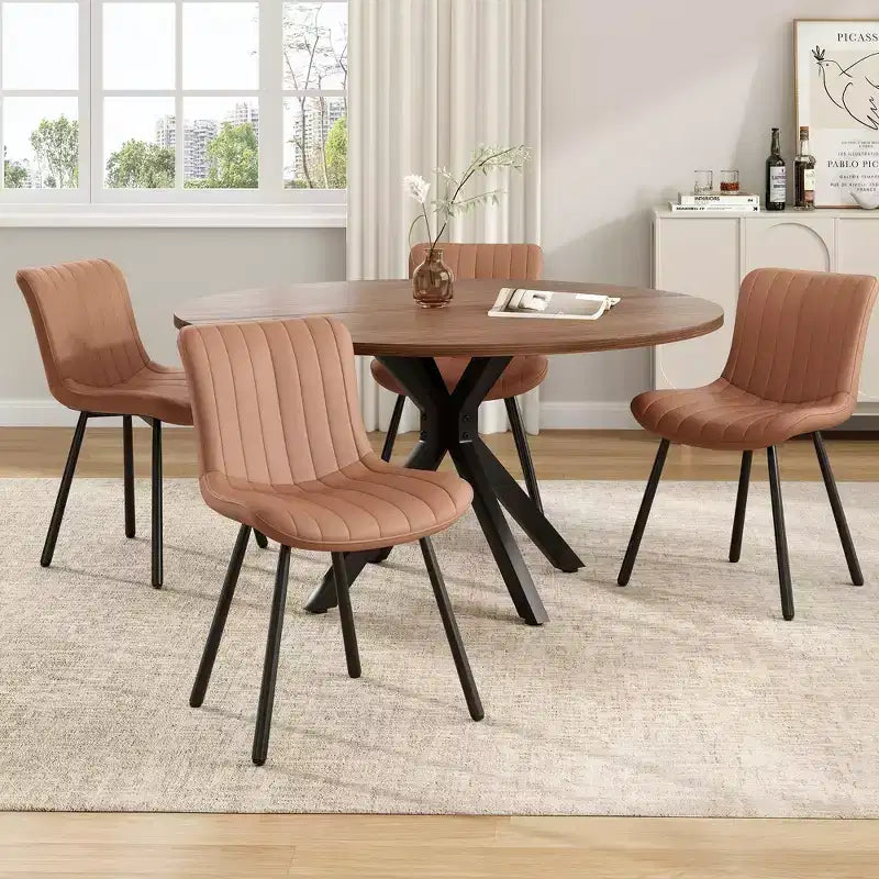 Wood Metal X-Base Round Dining Table 47"W x 30"H Seats 4-6