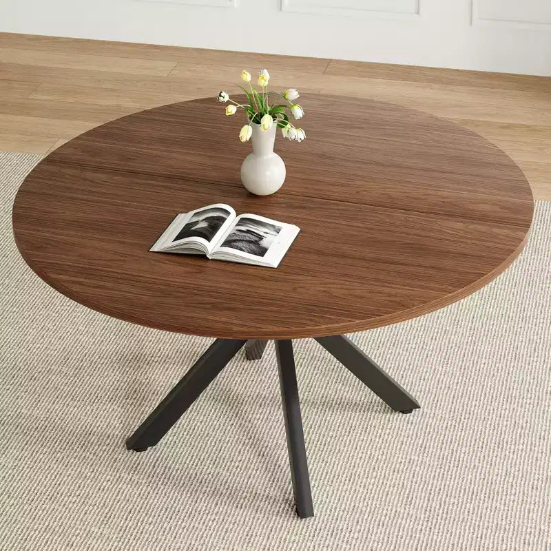 Wood Metal X-Base Round Dining Table 47"W x 30"H Seats 4-6