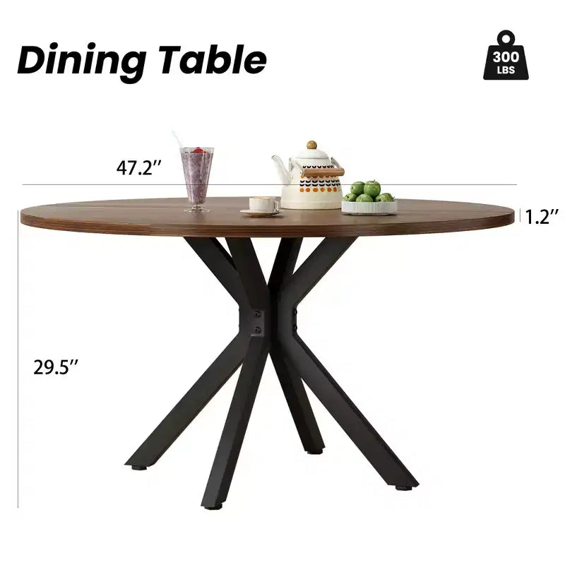 Wood Metal X-Base Round Dining Table 47"W x 30"H Seats 4-6