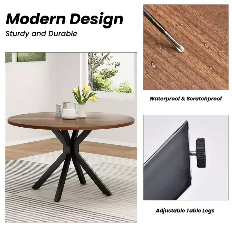 Wood Metal X-Base Round Dining Table 47"W x 30"H Seats 4-6