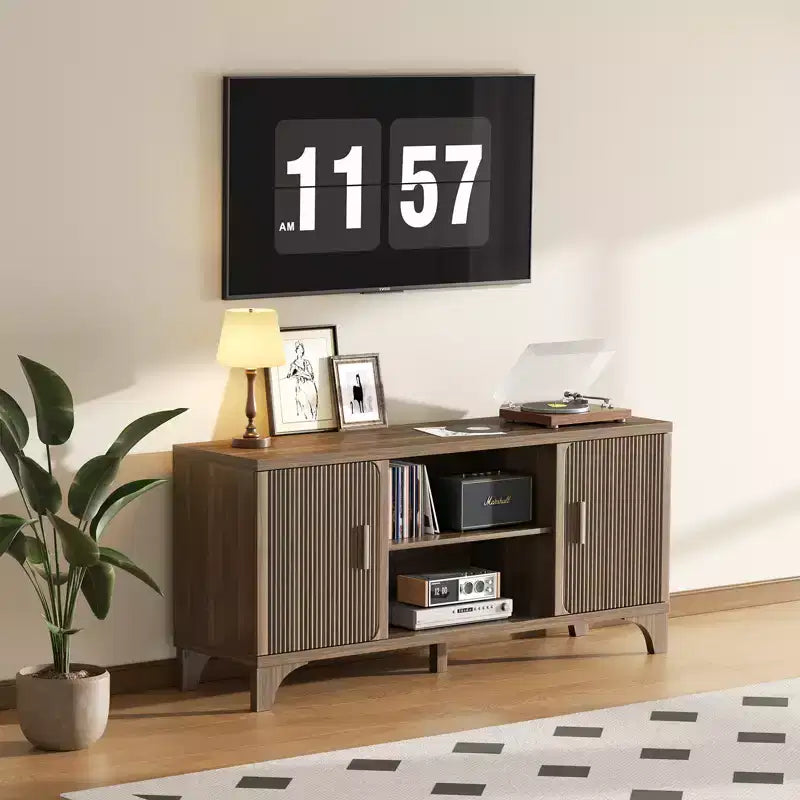 Wood MDF Walnut Finish TV Stand 58.3"W x 15.7"D x 26.8"H Fits up to 65"