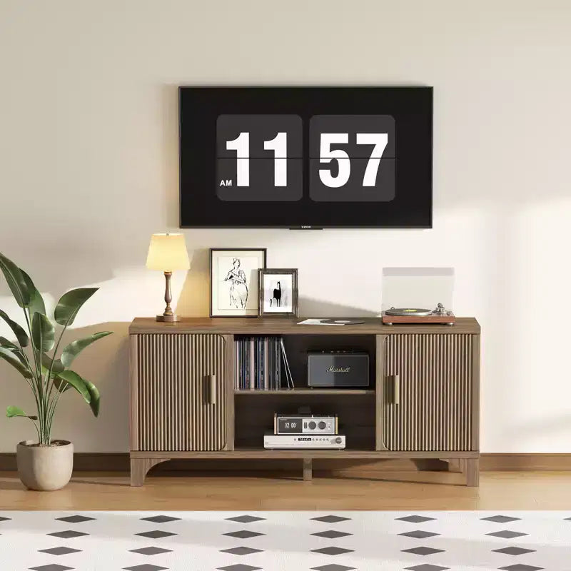 Wood MDF Walnut Finish TV Stand 58.3"W x 15.7"D x 26.8"H Fits up to 65"