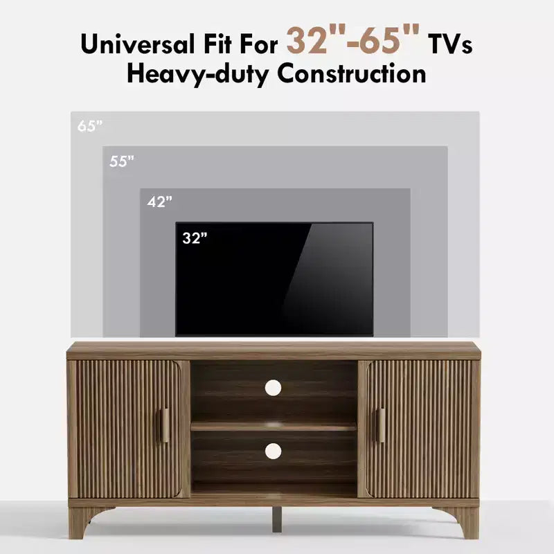 Wood MDF Walnut Finish TV Stand 58.3"W x 15.7"D x 26.8"H Fits up to 65"