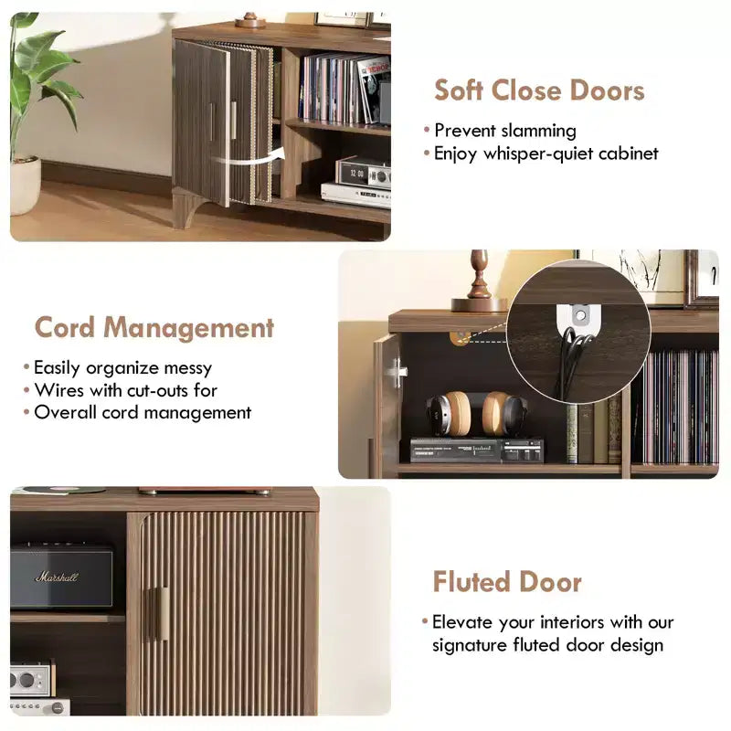 Wood MDF Walnut Finish TV Stand 58.3"W x 15.7"D x 26.8"H Fits up to 65"
