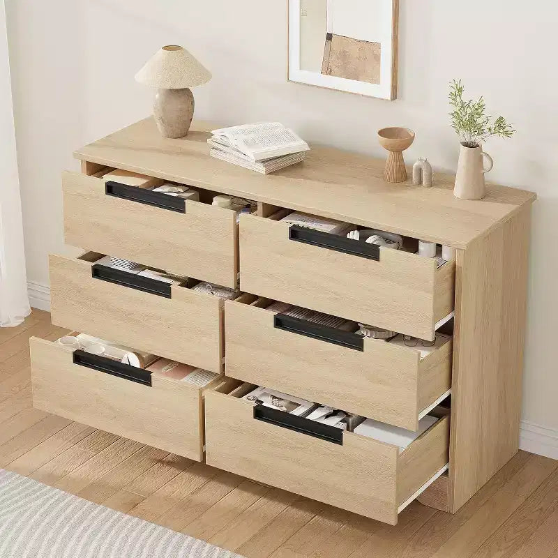 Wood 6-Drawer Chest of Drawers 46.8"W with Recessed Handles