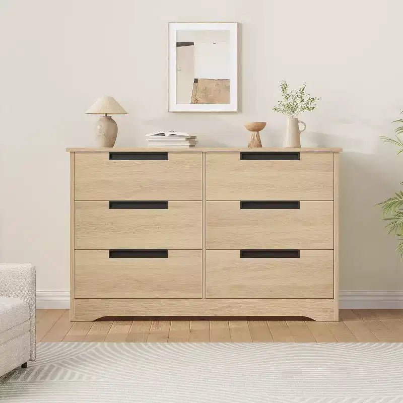 Wood 6-Drawer Chest of Drawers 46.8"W with Recessed Handles