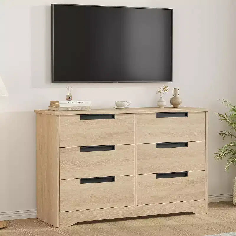 Wood 6-Drawer Chest of Drawers 46.8"W with Recessed Handles