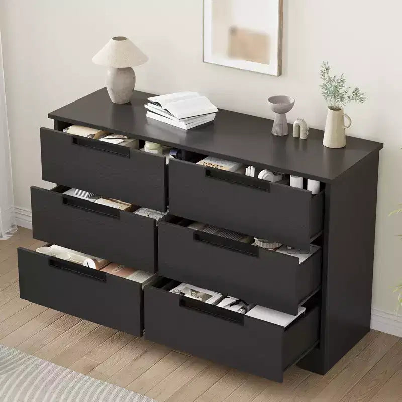 Wood 6-Drawer Chest of Drawers 46.8"W with Recessed Handles