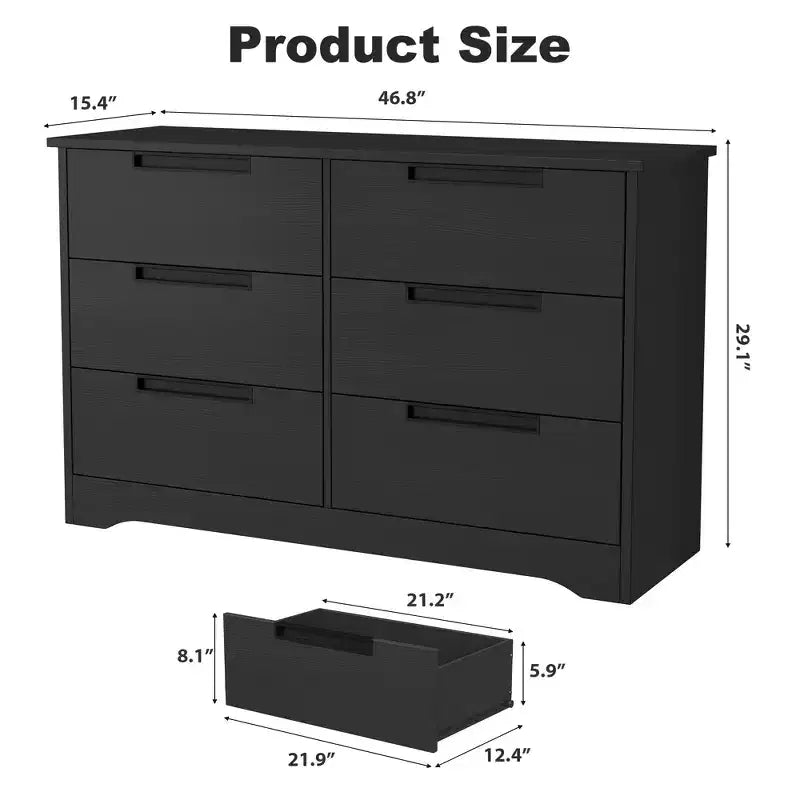 Wood 6-Drawer Chest of Drawers 46.8"W with Recessed Handles
