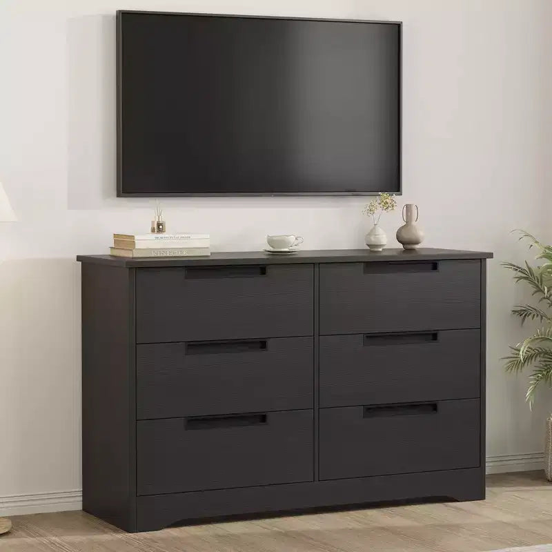 Wood 6-Drawer Chest of Drawers 46.8"W with Recessed Handles