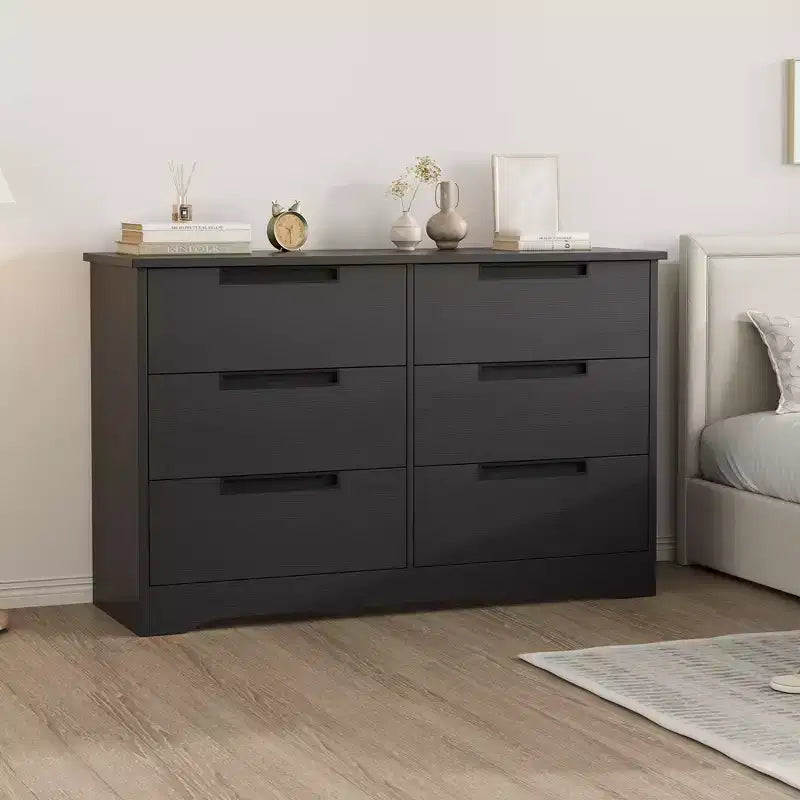 Wood 6-Drawer Chest of Drawers 46.8"W with Recessed Handles