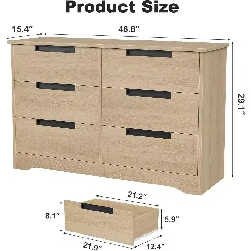 Wood 6-Drawer Chest of Drawers 46.8"W with Recessed Handles