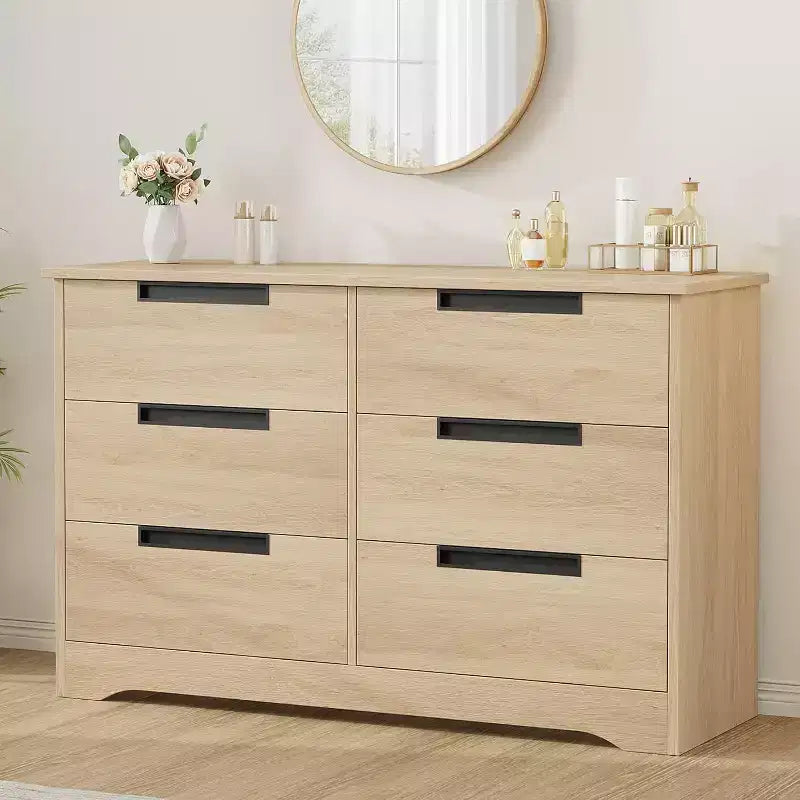 Wood 6-Drawer Chest of Drawers 46.8"W with Recessed Handles