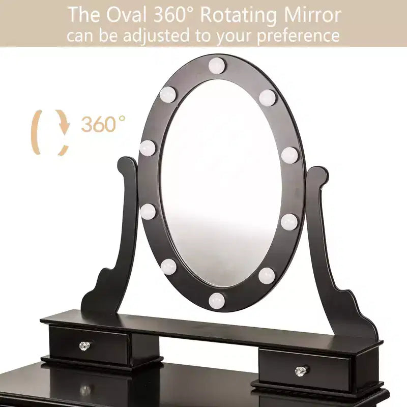 MDF Vanity Desk with LED Mirror and Stool 5 Drawers 31.5"W x 15.8"D x 53.9"H