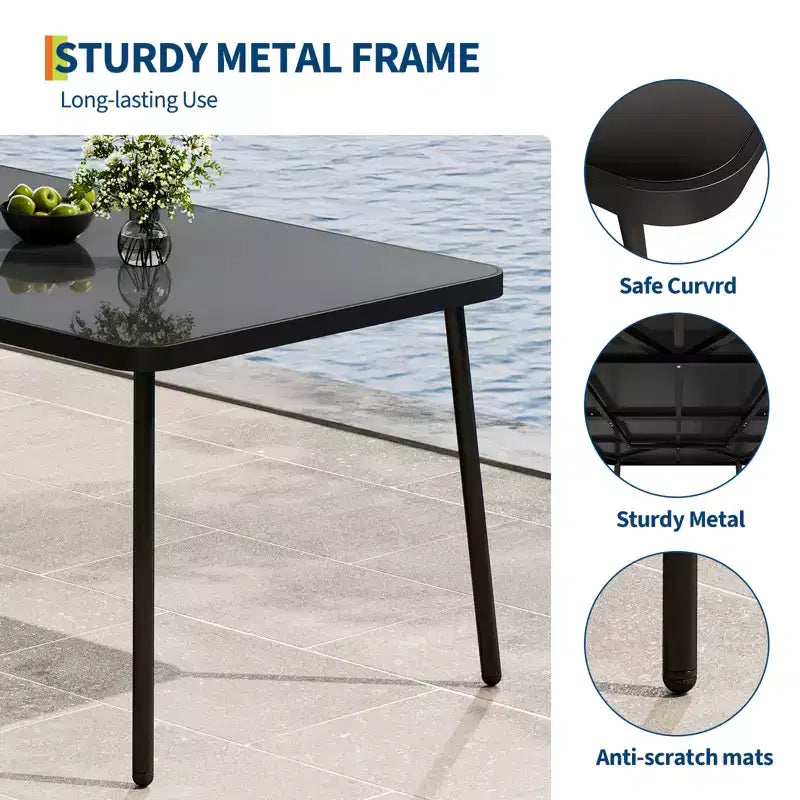 Steel Tempered Glass Dining Table 36.61"W x 36.61"L Seats 6