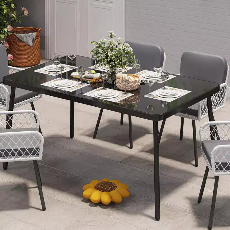 Steel Tempered Glass Dining Table 36.61"W x 36.61"L Seats 6