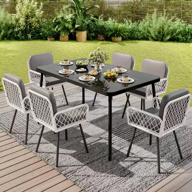 Steel Tempered Glass Dining Table 36.61"W x 36.61"L Seats 6