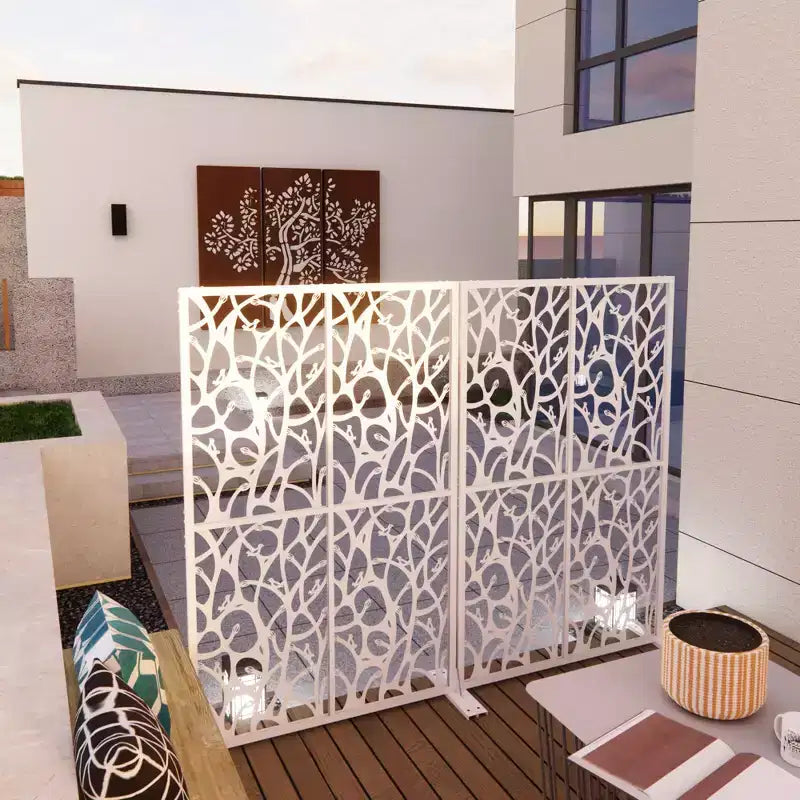 Aluminum Powder-Coated Freestanding Privacy Screen 45.27"W x 72.05"H