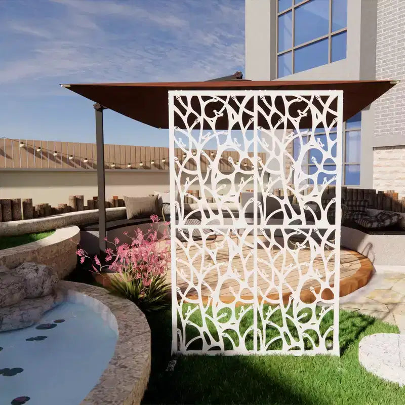 Aluminum Powder-Coated Freestanding Privacy Screen 45.27"W x 72.05"H