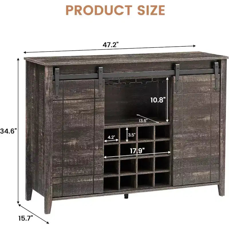 Particle Board Sliding Barn Door Buffet Cabinet 47.2"W x 15.7"D x 34.6"H