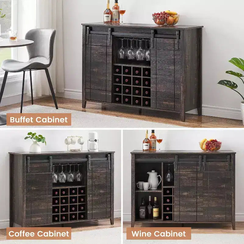 Particle Board Sliding Barn Door Buffet Cabinet 47.2"W x 15.7"D x 34.6"H
