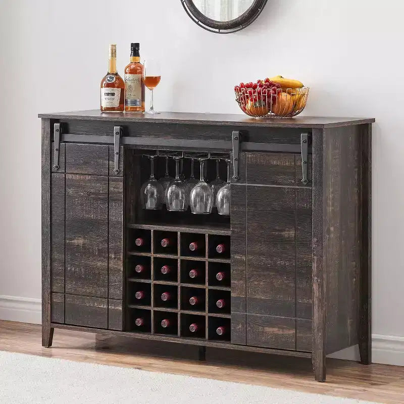 Particle Board Sliding Barn Door Buffet Cabinet 47.2"W x 15.7"D x 34.6"H