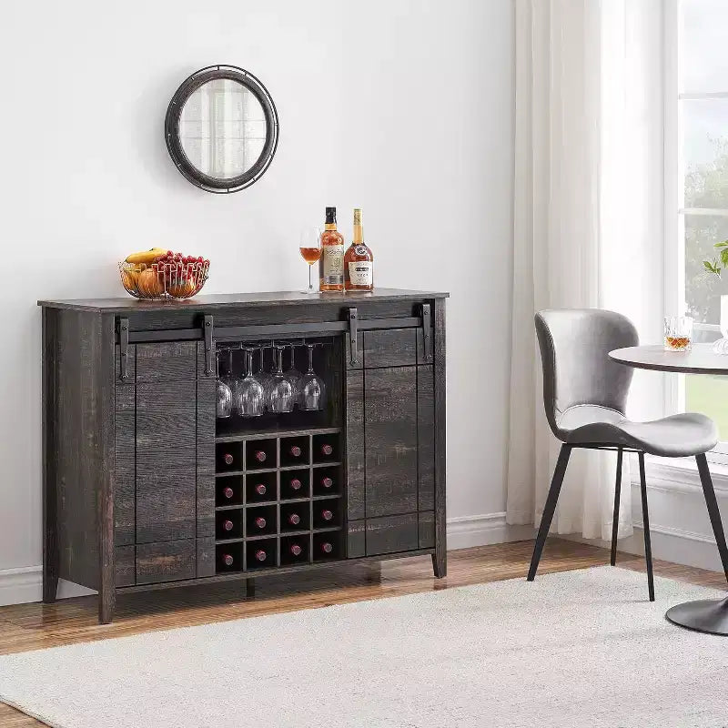 Particle Board Sliding Barn Door Buffet Cabinet 47.2"W x 15.7"D x 34.6"H