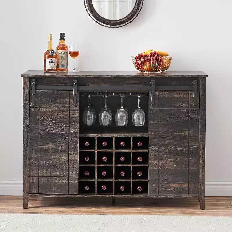 Particle Board Sliding Barn Door Buffet Cabinet 47.2"W x 15.7"D x 34.6"H