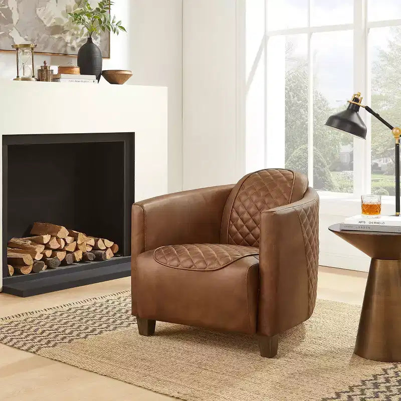 Leather Foam Rubberwood Accent Chair 27.95"W x 35.43"D x 27.95"H