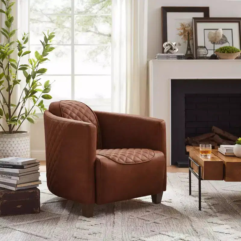 Leather Foam Rubberwood Accent Chair 27.95"W x 35.43"D x 27.95"H