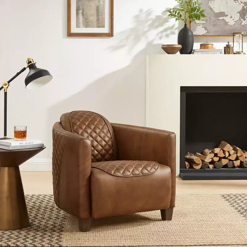 Leather Foam Rubberwood Accent Chair 27.95"W x 35.43"D x 27.95"H