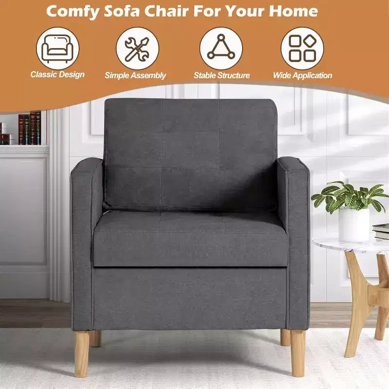 Wood Linen Upholstered High-Back Armchair 28.34"W x 25.59"D x 33.07"H