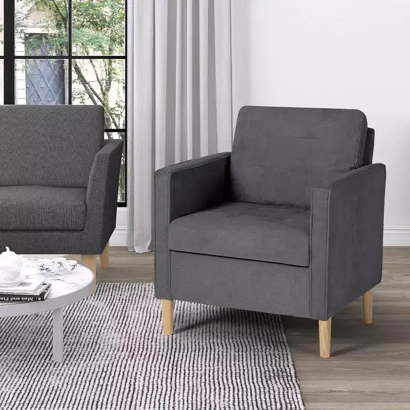 Wood Linen Upholstered High-Back Armchair 28.34"W x 25.59"D x 33.07"H