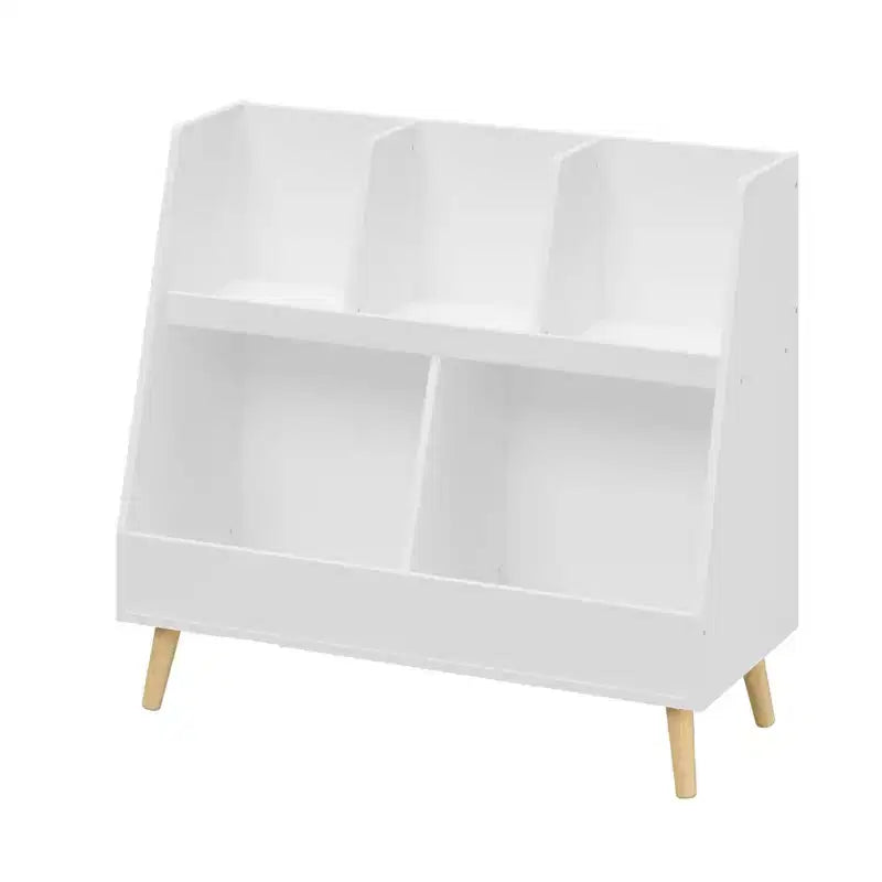 Wood 2-Tier Kids Bookshelf with 5 Cubbies 31.5"W x 13.39"D x 28.54"H