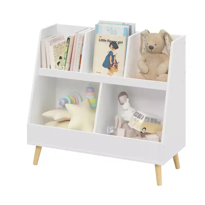 Wood 2-Tier Kids Bookshelf with 5 Cubbies 31.5"W x 13.39"D x 28.54"H