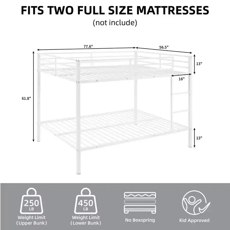 Metal Full Over Full Bunk Bed with Ladder 56.5"W x 77.56"L x 61.81"H