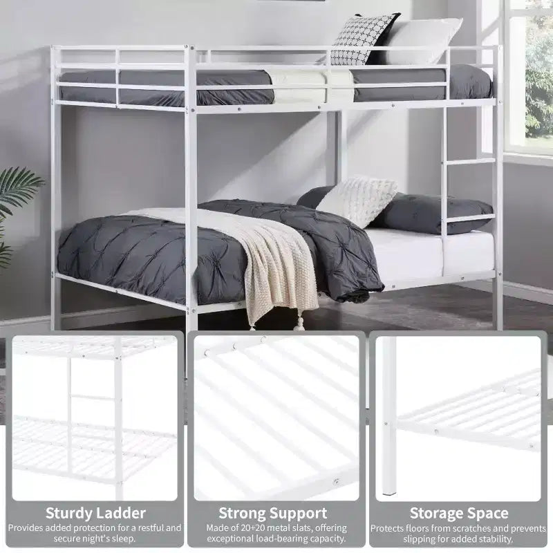 Metal Full Over Full Bunk Bed with Ladder 56.5"W x 77.56"L x 61.81"H